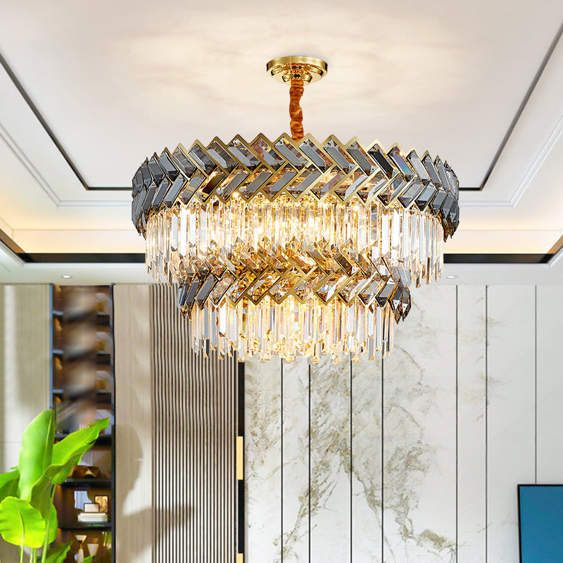 Contemporary Round Pendant Light Fixture Crystal Living Room Chandelier in Gold