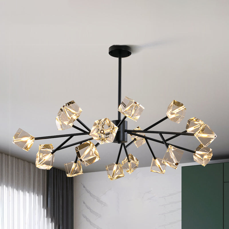 Contemporary Sputnik Chandelier Lighting Beveled Crystal Ceiling Chandelier in Black