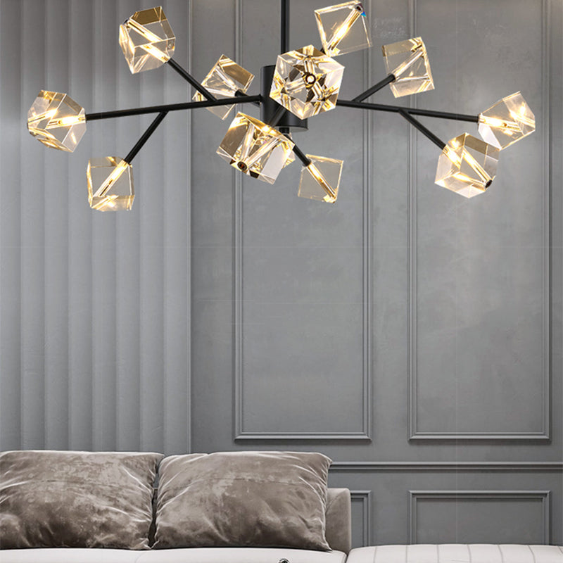 Contemporary Sputnik Chandelier Lighting Beveled Crystal Ceiling Chandelier in Black