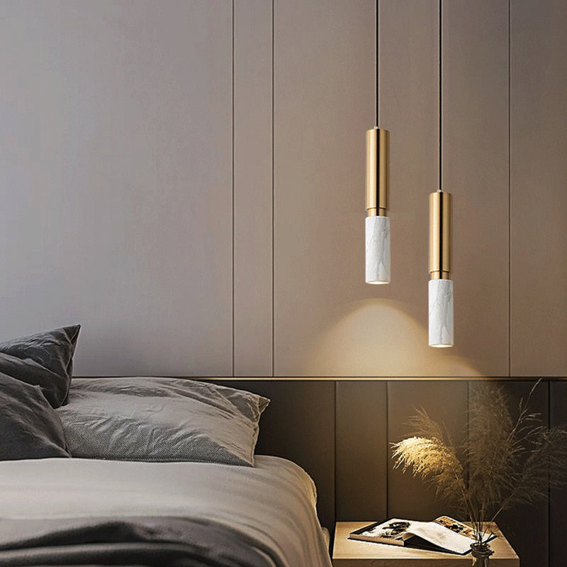 1-Light Line Hanging Pendant Modern Style Marble Hanging Lighting for Living Room