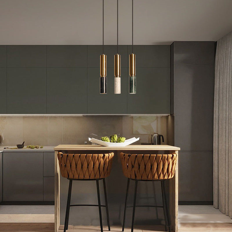 1-Light Line Hanging Pendant Modern Style Marble Hanging Lighting for Living Room