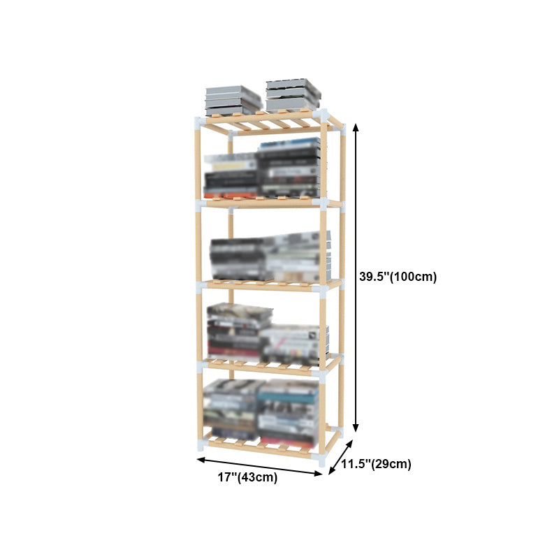 Contemporary Style Bookshelf Open Back Solid Wood in Natural Book Shelf