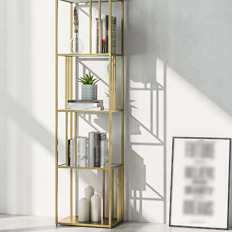 4-Shelf Modern Open Etagere Bookshelf with Iron Frame Glass Shelf
