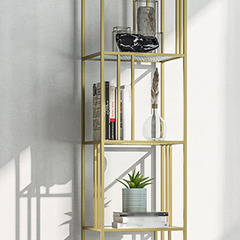 4-Shelf Modern Open Etagere Bookshelf with Iron Frame Glass Shelf