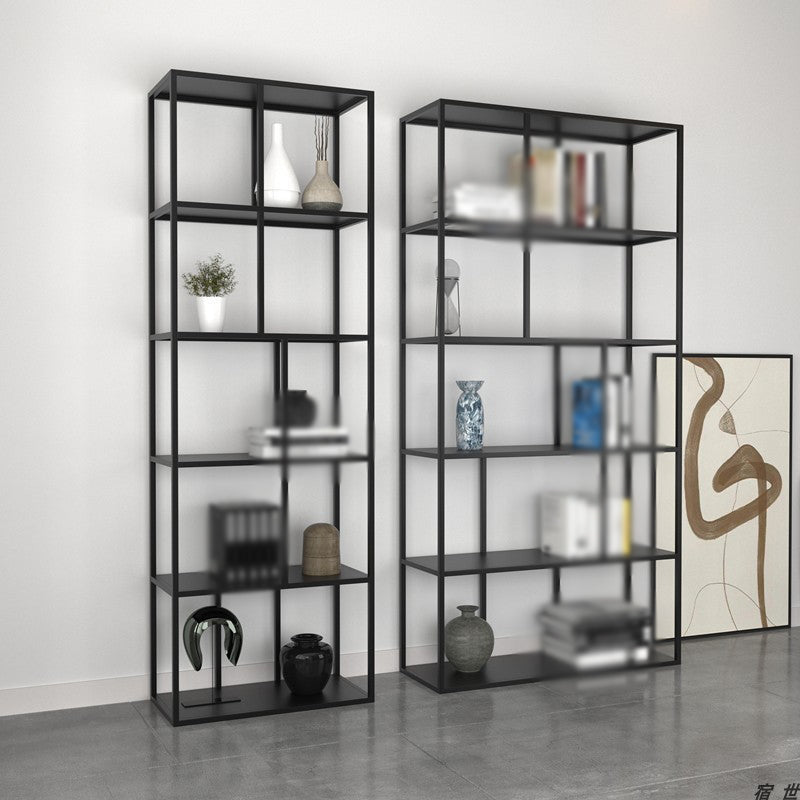 4-Shelf Black Etagere Bookshelf Contemporary Open Iron Frame and Shelf