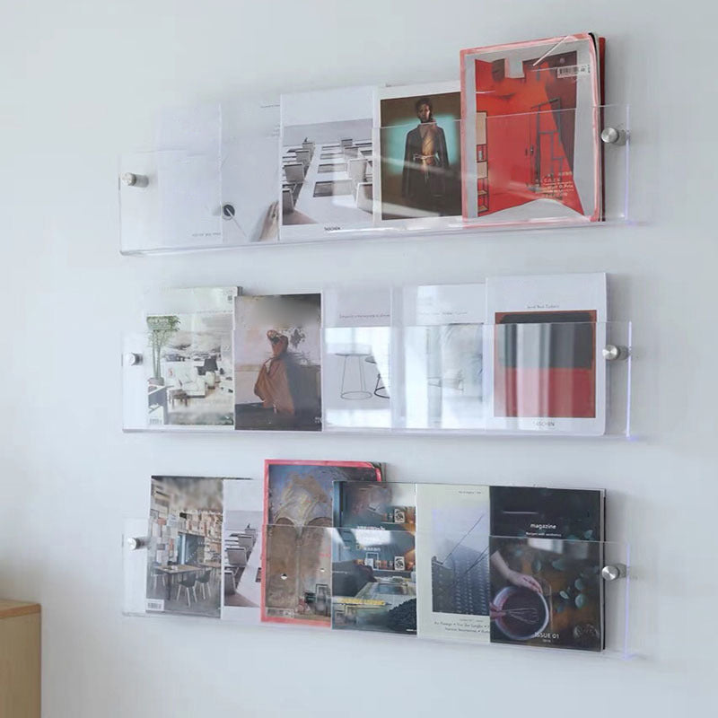 Contemporary Floating Clear Bookshelf Acrylic Closed Back Shelf for Home Office(Set of 2)