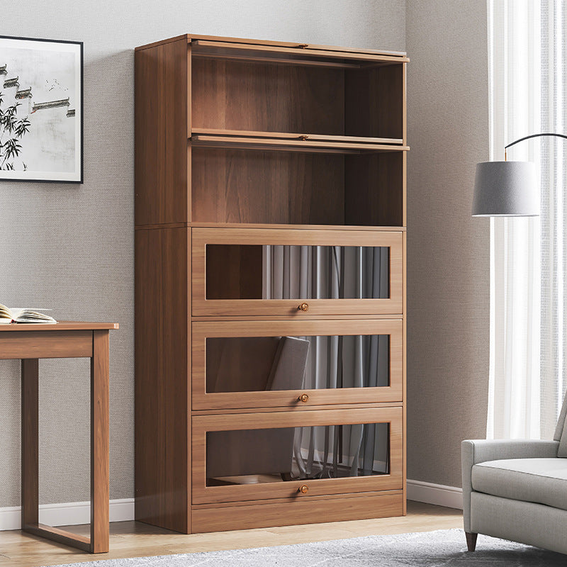 Contemporary Barrister Brown Bookshelf Engineered Wood Closed Back Shelf with Door