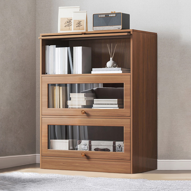 Contemporary Barrister Brown Bookshelf Engineered Wood Closed Back Shelf with Door