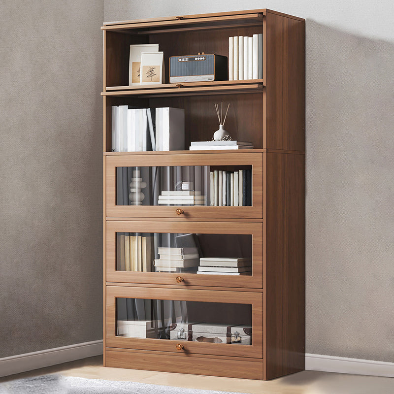 Contemporary Barrister Brown Bookshelf Engineered Wood Closed Back Shelf with Door