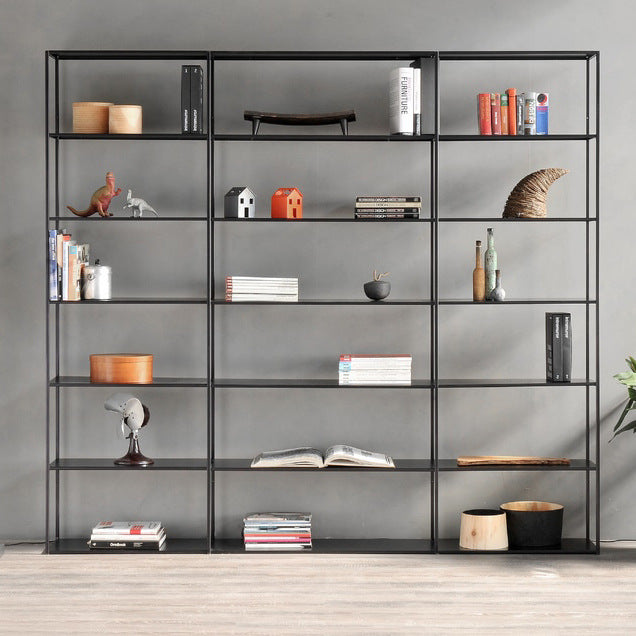 Industrial Style Bookshelf in Black Iron Shelf for Study Room Office with 5 Open Shelves