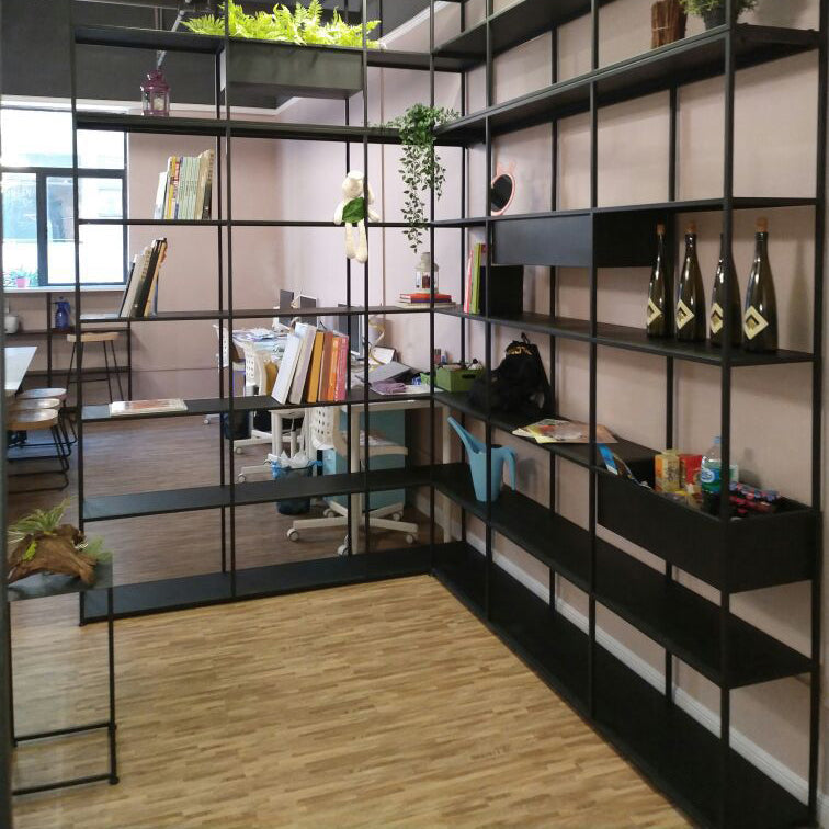 Industrial Style Bookshelf in Black Iron Shelf for Study Room Office with 5 Open Shelves