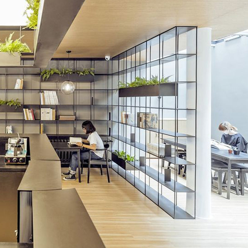 Metal Bookcase Minimalist Book Shelf with Rectangular Shelves