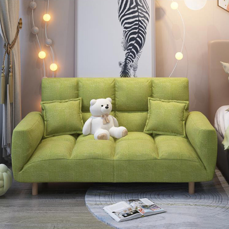 Modern Fabric Square Arm Sofa Standard Biscuit Back 4 Wood Legs Sofa