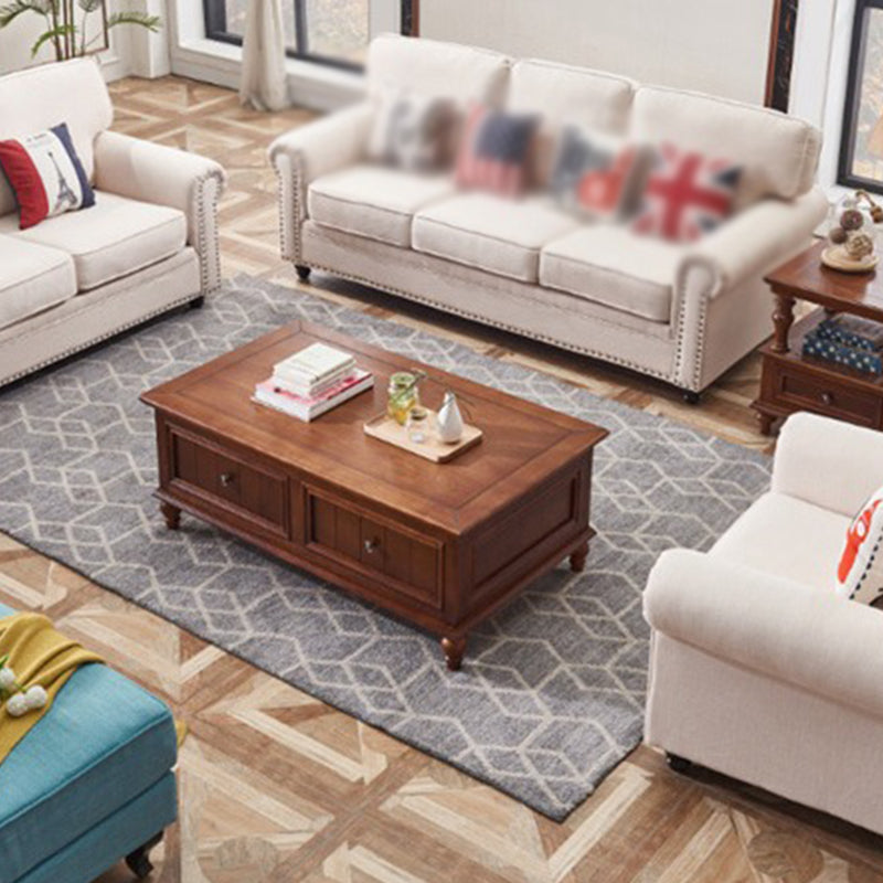 21.65"D Country Linen/Faux Leather Rolled Arm Sofa with Nailed