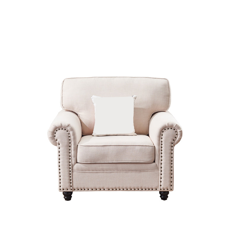 21.65"D Country Linen/Faux Leather Rolled Arm Sofa with Nailed