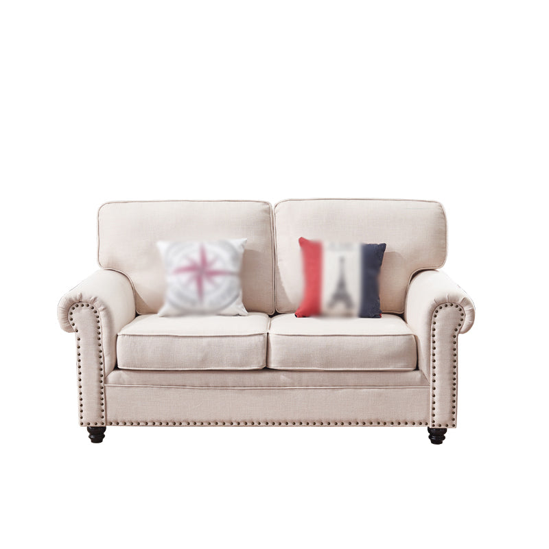 21.65"D Country Linen/Faux Leather Rolled Arm Sofa with Nailed