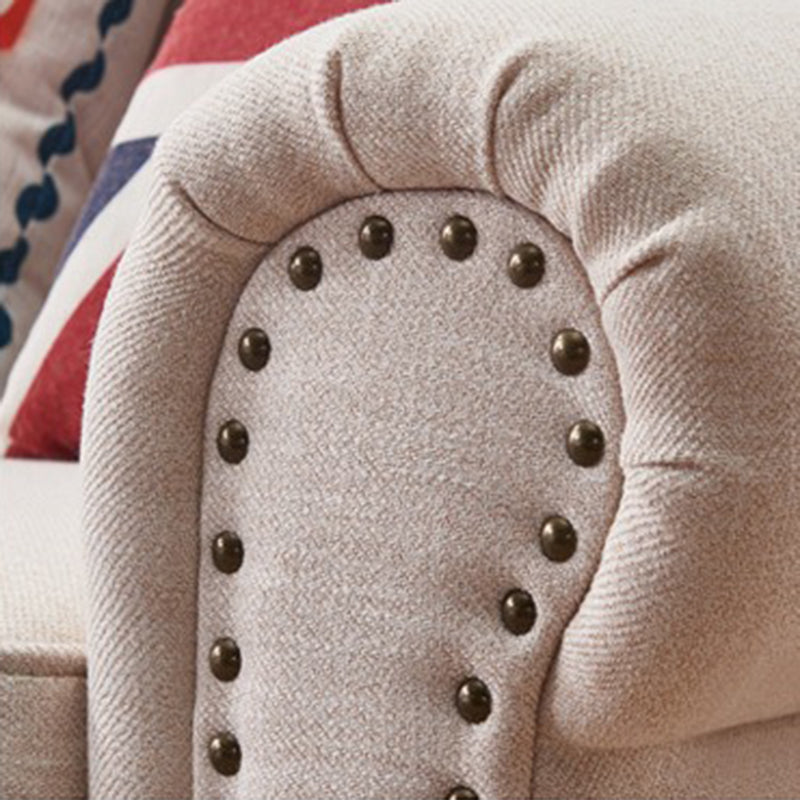 21.65"D Country Linen/Faux Leather Rolled Arm Sofa with Nailed