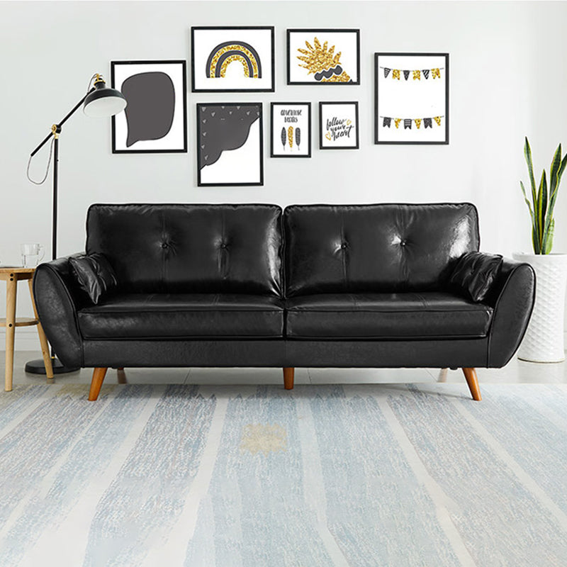 Contemporary Faux Leather Sofa Flared Arm Button-tufted Loose Back Sofa for Living Room