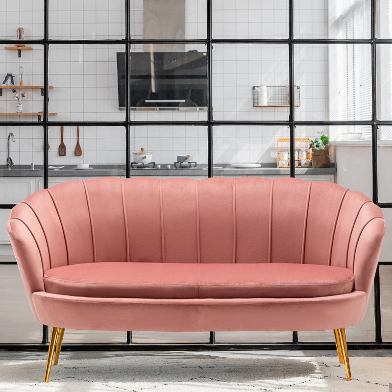 30.7"H Scandinavian Velvet/ Faux Leather Armless Curved Loveseat Sofa