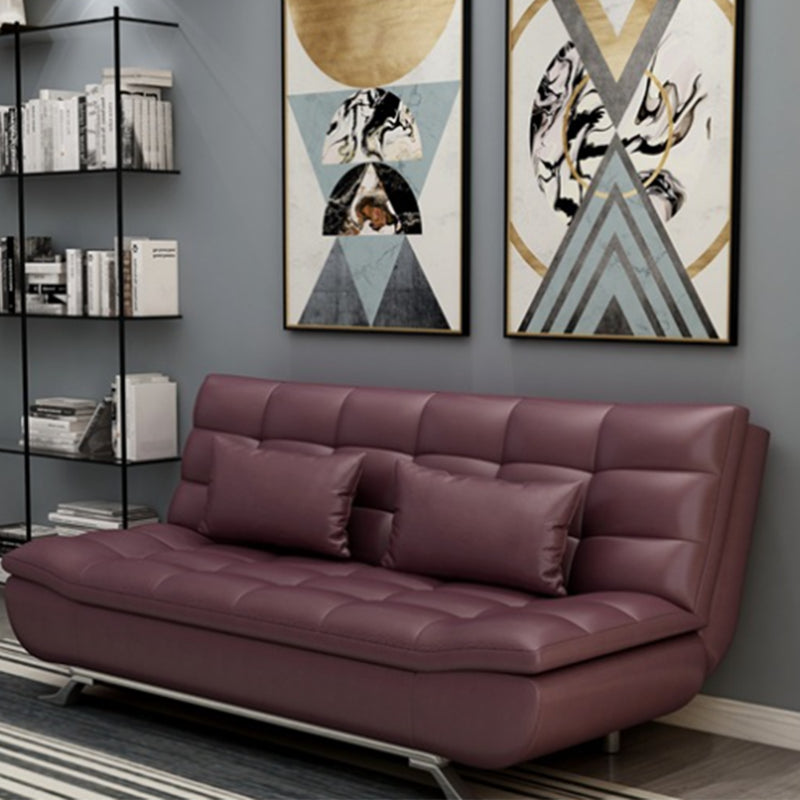 Armless 38"High Faux Leather Convertible Biscuit Back Sofa. Living Room
