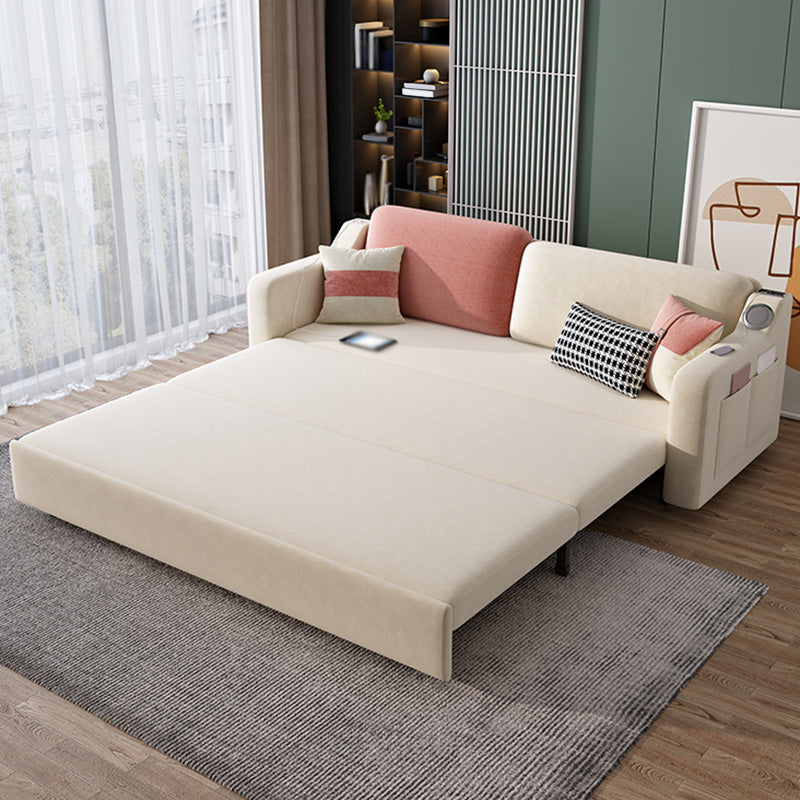 Convertible Sofa Bed with Storage Velvet Sloped Arm Futon Sofa Bed