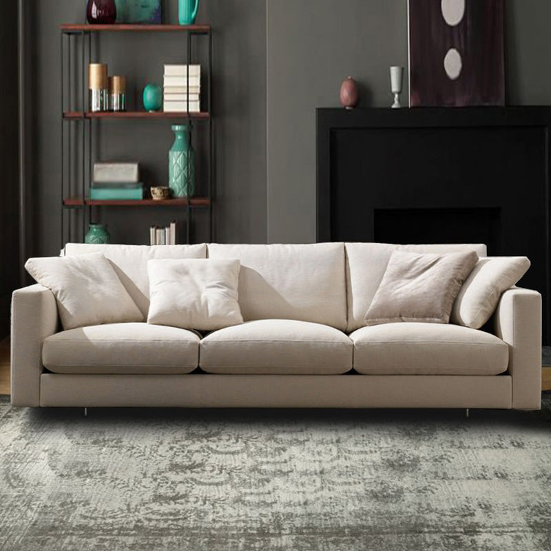Square Armrest Latex/sponge Upholstery Filled Wood Base Off-white Rectangular Sofa