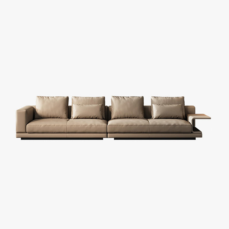 Contemporary Genuine Leather Square Arm Standard Sofa with Bolster Pillows
