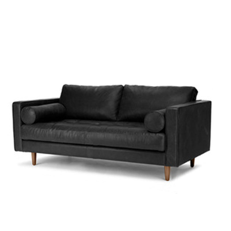 Faux Leather Modern Sofa 37.7"W Square Arm Sofa with 2 Pillows for Living Room