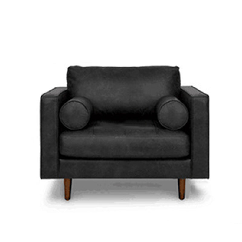 Faux Leather Modern Sofa 37.7"W Square Arm Sofa with 2 Pillows for Living Room