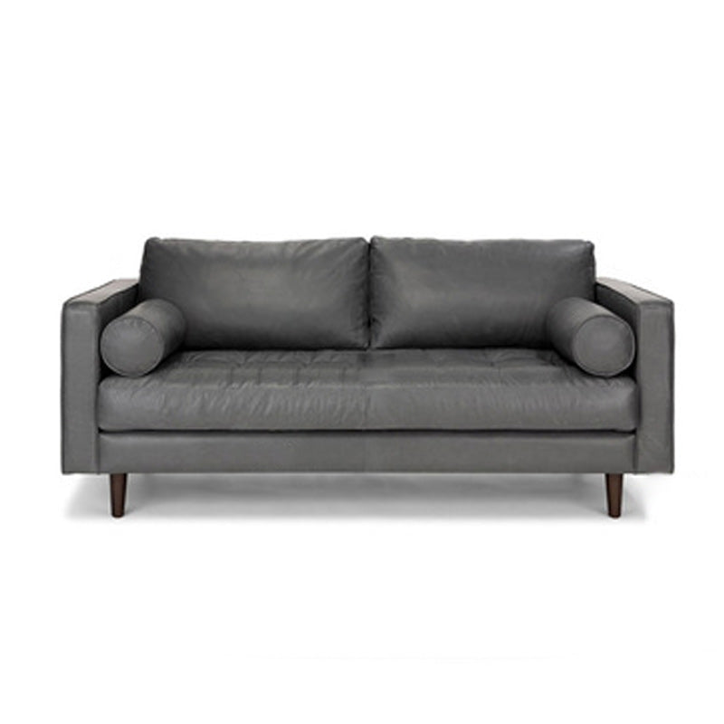Faux Leather Modern Sofa 37.7"W Square Arm Sofa with 2 Pillows for Living Room