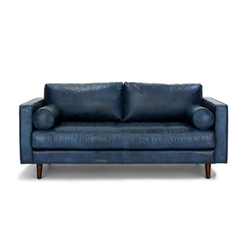 Faux Leather Modern Sofa 37.7"W Square Arm Sofa with 2 Pillows for Living Room