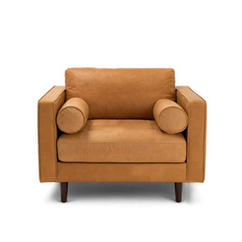Faux Leather Modern Sofa 37.7"W Square Arm Sofa with 2 Pillows for Living Room