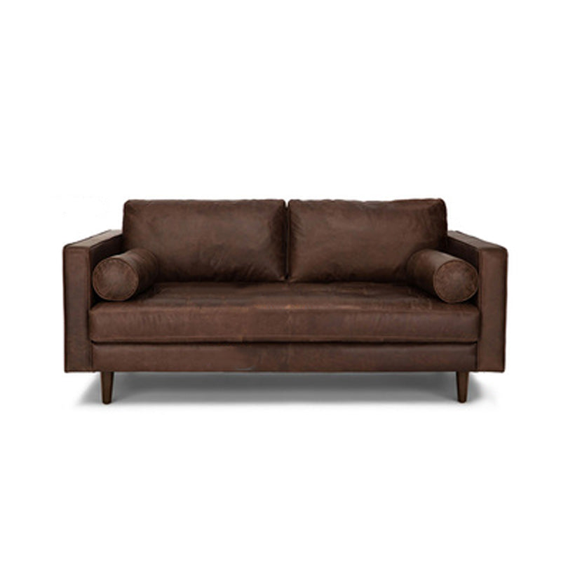Faux Leather Modern Sofa 37.7"W Square Arm Sofa with 2 Pillows for Living Room