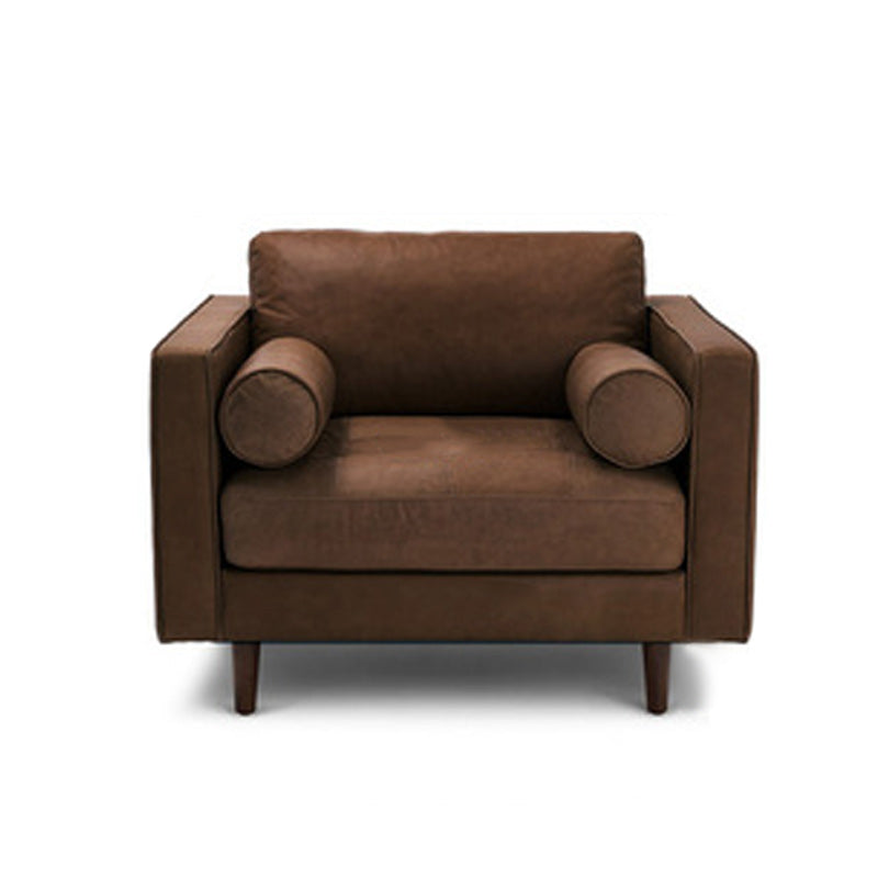 Faux Leather Modern Sofa 37.7"W Square Arm Sofa with 2 Pillows for Living Room