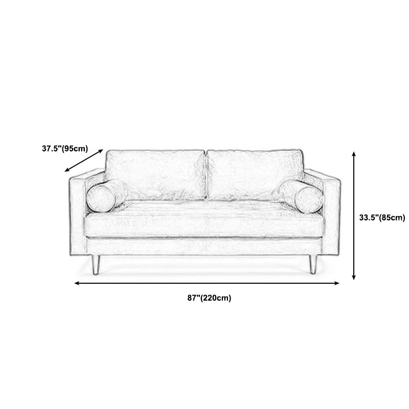 Faux Leather Modern Sofa 37.7"W Square Arm Sofa with 2 Pillows for Living Room