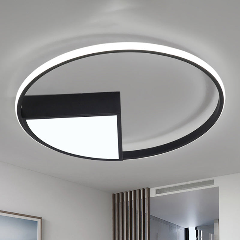 16"/19.5"/23.5" Wide Acrylic Sector Flushmount Simplicity LED Black/White Ceiling Lighting Fixture in Warm/White Light