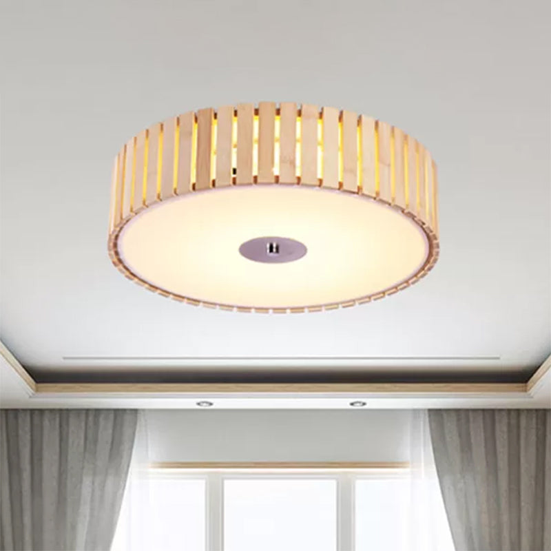 Bamboo Drum Shade Flush Mount Light Modern Style 15"/19" W LED Beige Ceiling Light Fixture for Living Room