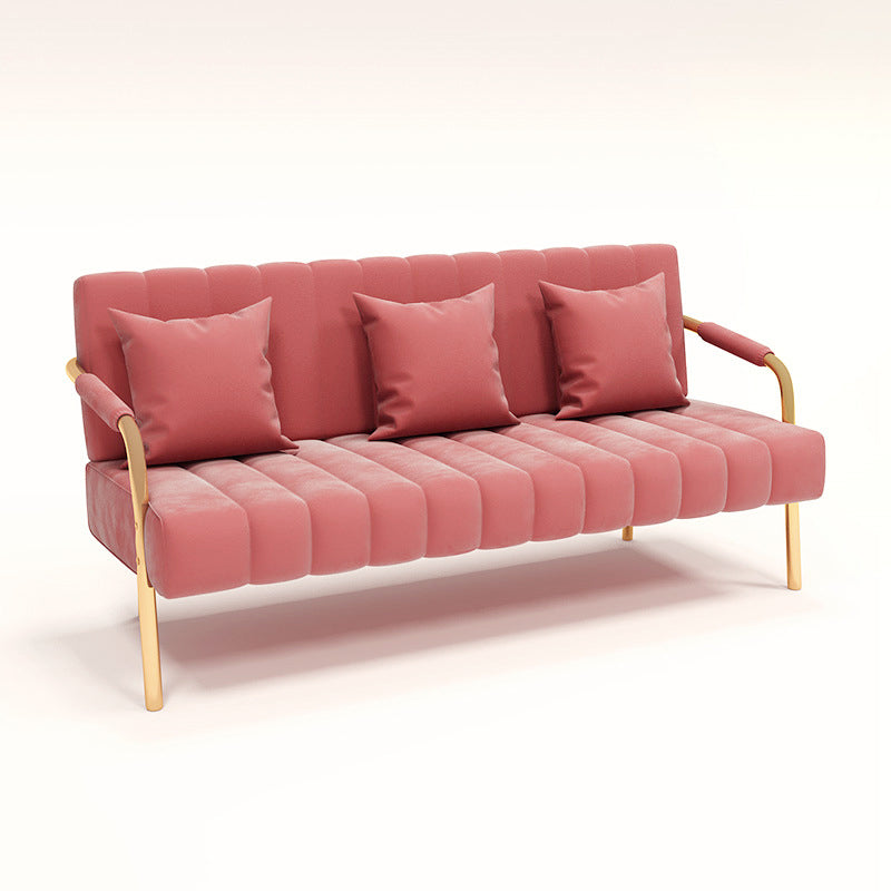 Glam Velvet 3-Sitzer-Sofa mit genähtem Kissen Rücken und 4 goldenen Beinen