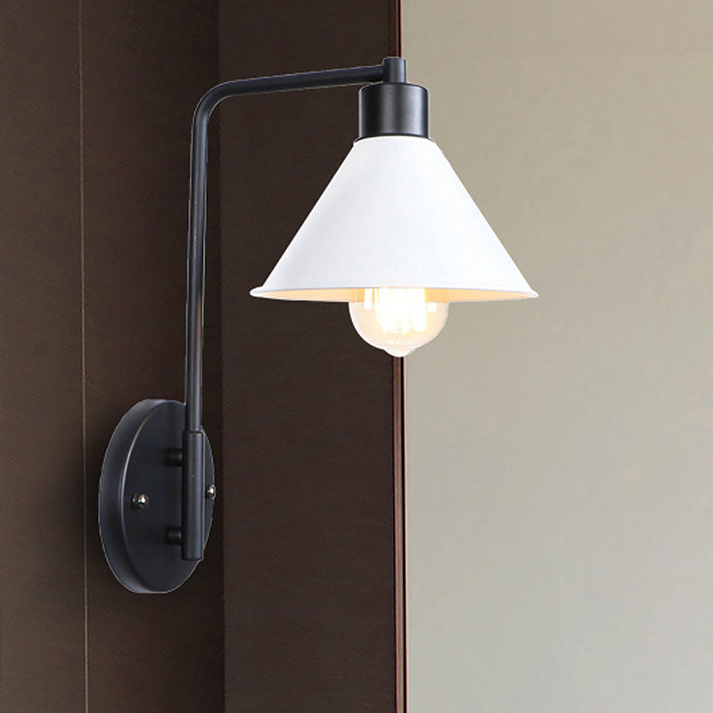 Lámpara de pared cónica blanca Vintage retro metálico 1 Bulbo de estudio de estudio Luz de montaje de pared con brazo angular