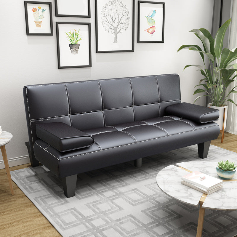 Foldable Faux Leather Pillow Top Arm Loveseat with Biscuit Back for Living Room