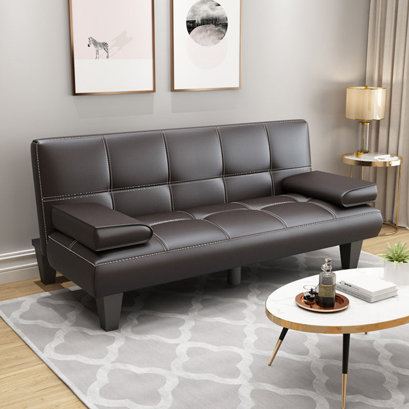 Foldable Faux Leather Pillow Top Arm Loveseat with Biscuit Back for Living Room