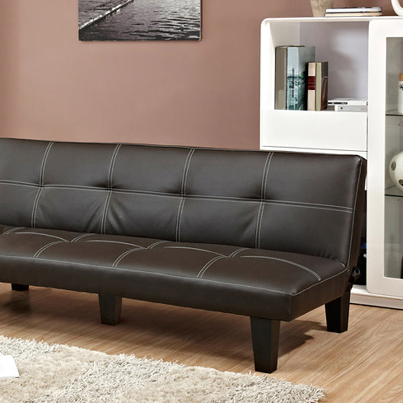 Foldable Faux Leather Pillow Top Arm Loveseat with Biscuit Back for Living Room