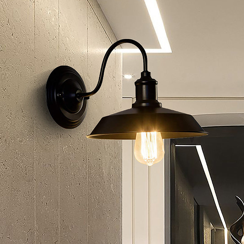 1 Bulb Wall Lighting with Barn Shade Metallic Vintage Style Restaurant Wall Sconce Light in Black