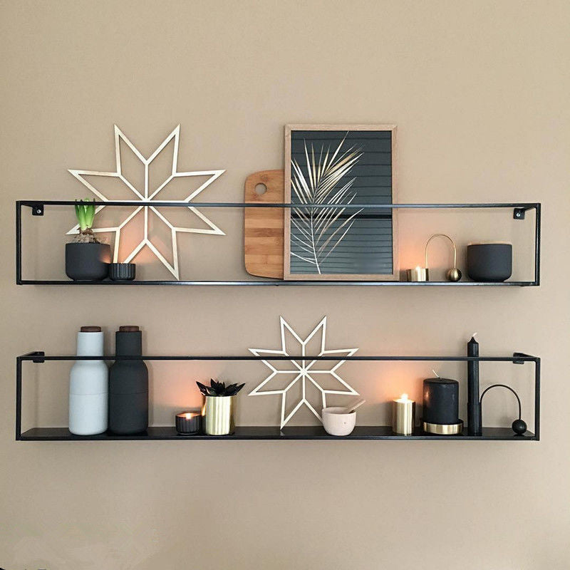 Industrial Style Metal Bookcase Wall Mounted Rectangular Shelves
