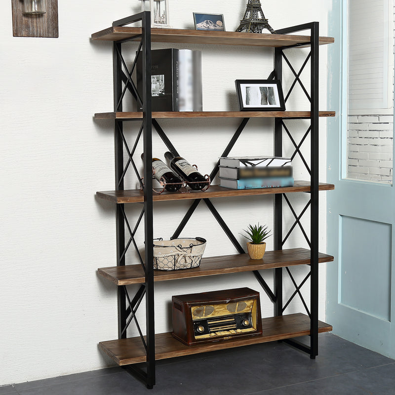 Industrial Style Etagere Bookshelf Open Shelf Bookcase with Rectangular Shelves