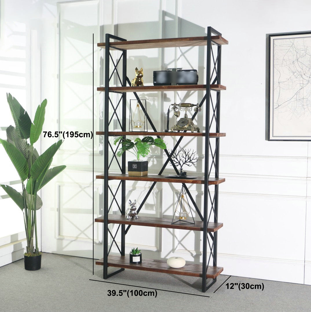 Industrial Style Etagere Bookshelf Open Shelf Bookcase with Rectangular Shelves
