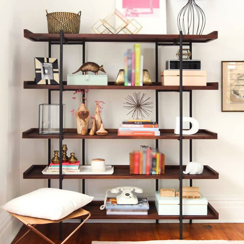 Industrial Style Open Bookshelf Etagere Shelf Bookcase with Rectangular Shelves