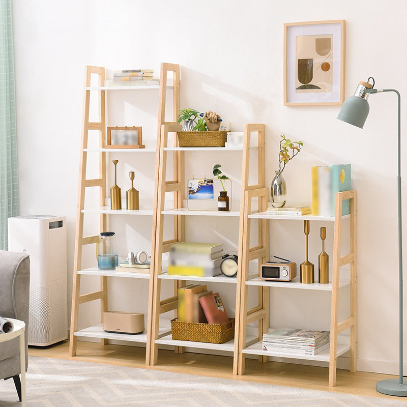 Contemporary Ladder Bookcase Wooden Open Back Bookshelf with Shelves for Home