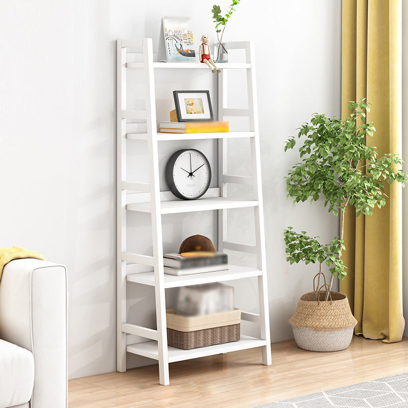 Contemporary Ladder Bookcase Wooden Open Back Bookshelf with Shelves for Home