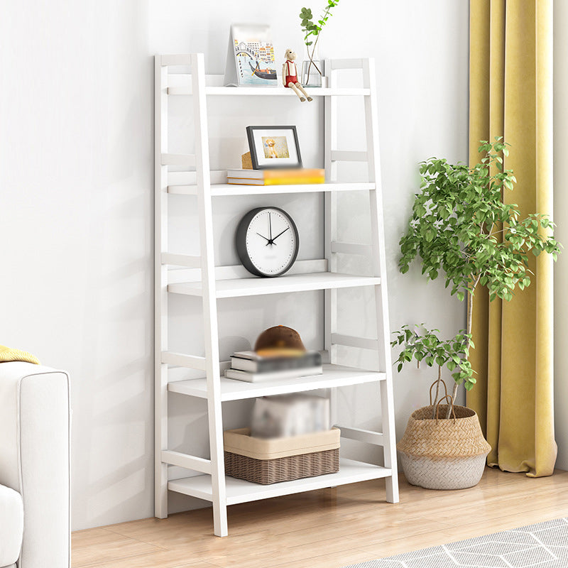 Contemporary Ladder Bookcase Wooden Open Back Bookshelf with Shelves for Home
